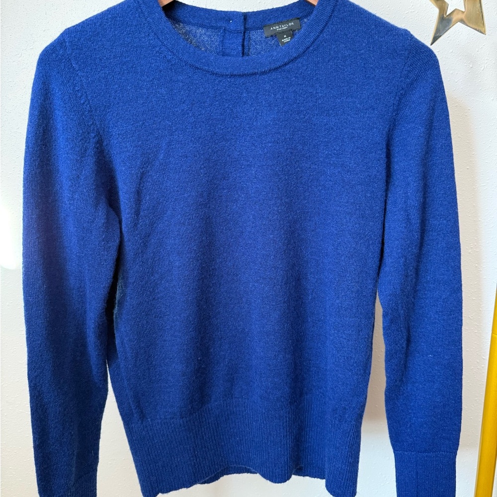 Ann Taylor Factory Royal Blue Wool Blend Sweater Back Button Detail